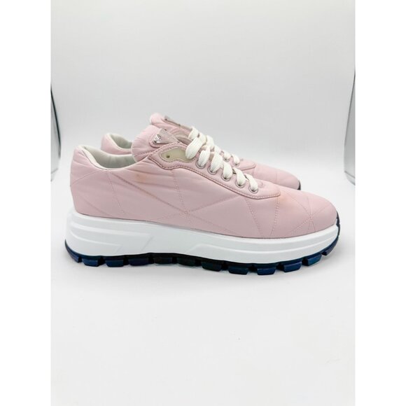 Prada Re-Nylon Piuma Metal Triangle Logo Quilted 45mm Sneakers 40 Alabastro - Picture 5 of 11